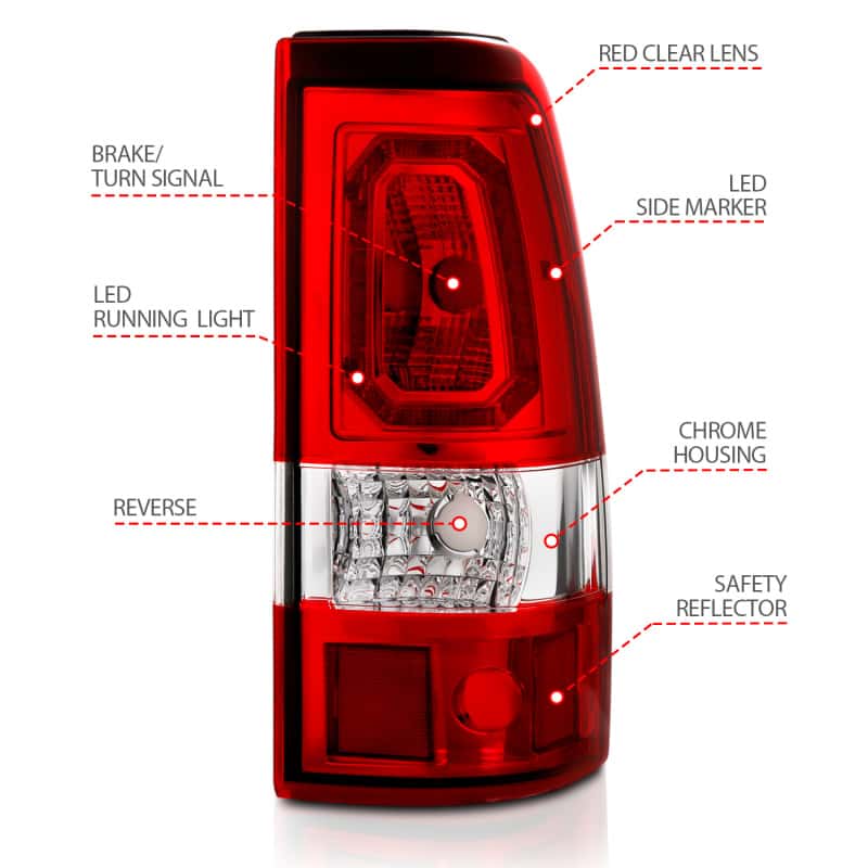 ANZO — ANZO 1999-2002 Chevy Silverado 1500 LED Taillights Plank Style Chrome With Red/Clear Lens - view 6