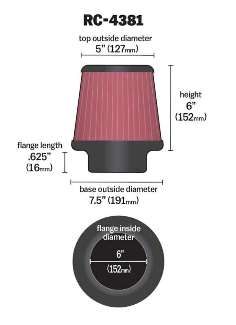 K&N Engineering — K&N Universal Chrome Filter 6in Flange ID x 7.5in Base OD x 5in Top OD x 6in H
Universal Clamp-On A
Clamp-on Air Filter - view 4