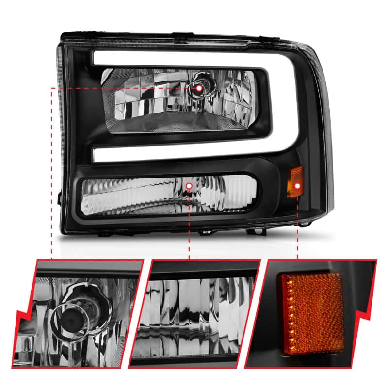 ANZO — ANZO 99-04 Ford F250/F350/F450/Excursion (excl. 99) Crystal Headlights - w/ Light Bar Black Housing
Head Light Set
HdLtSet - view 9