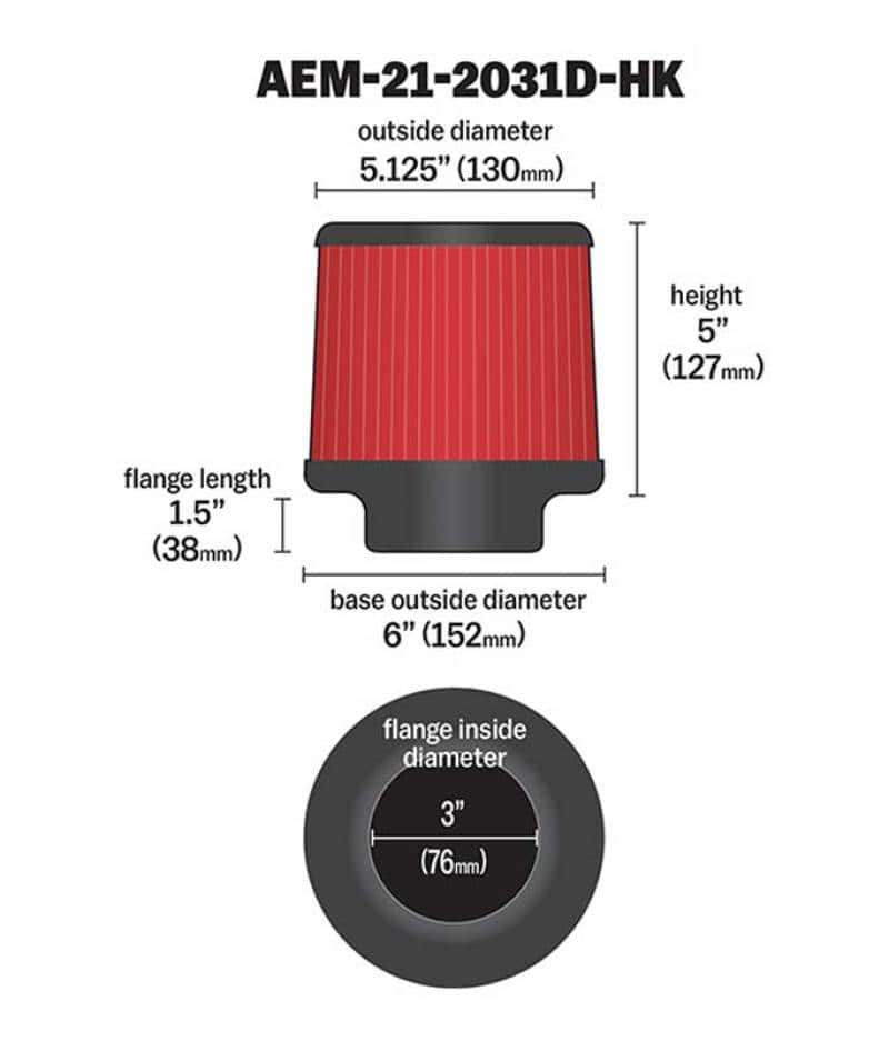 AEM Induction — AEM Dryflow 3in. X 5in. Round Tapered Air Filter
AEM DryFlow Air Filt
Air Filter - view 3