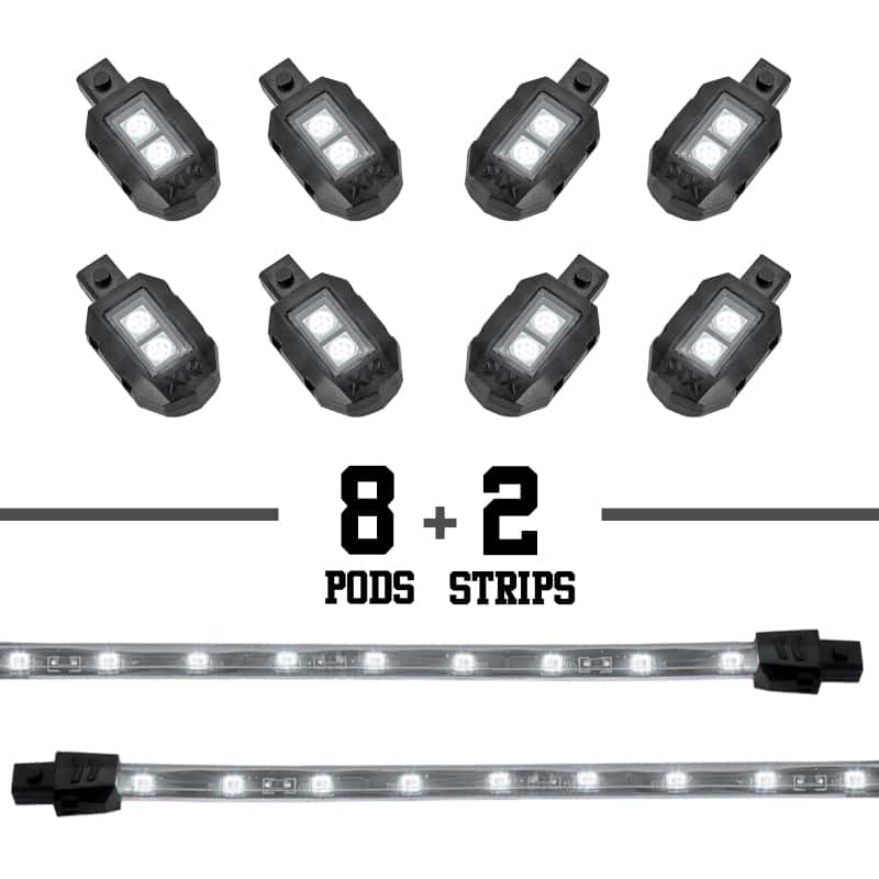 XKGLOW — XK Glow Strips Single Color XKGLOW LED Accent Light Motorcycle Kit White - 8xPod + 2x8In - view 2