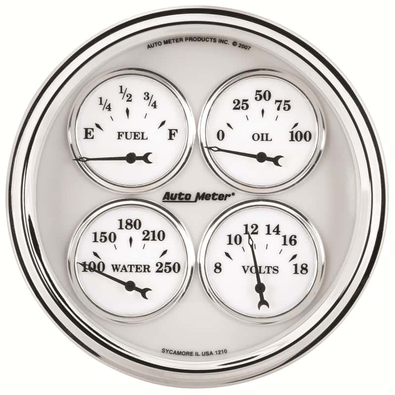 AutoMeter — AutoMeter Gauge Quad 5in. 240 Ohm(e) to 33 Ohm(f) Elec Old Tyme White II
5" QUAD GAUGE, LED, - view 2