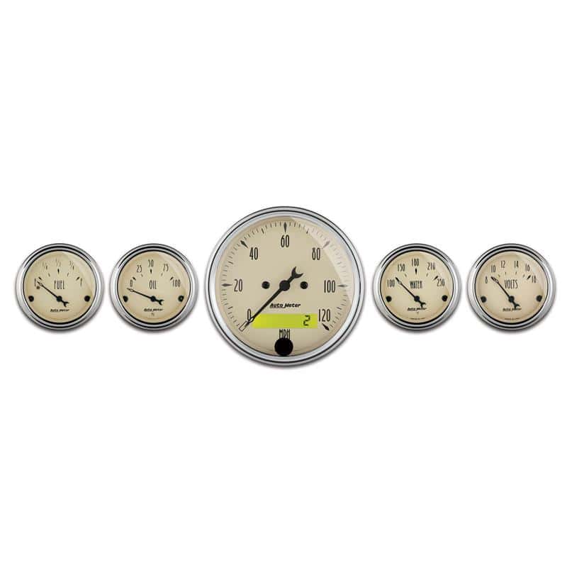 AutoMeter — AutoMeter Gauge Kit 5 Pc. 3-1/8in. & 2-1/16in. Elec. Speedometer Antique Beige
GA SET 5PC E SPD AB - view 1