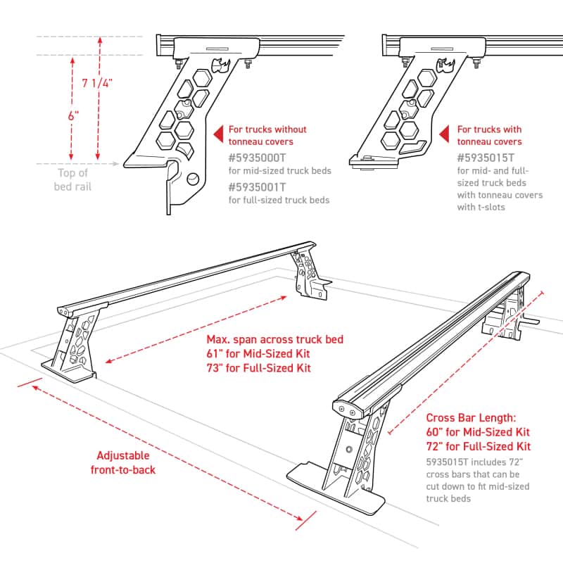 Go Rhino — Go Rhino 15-22 Ford F-150 / 19-22 RAM 1500 / 07-21 Toyota Tundra XRS Cross Bars Kit - Tex. Blk
XRS Bed Cross Rails - view 16