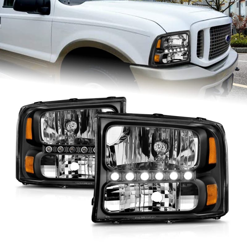 ANZO — ANZO 2000-2004 Ford Excursion Crystal Headlights Black w/ LED 1pc
Head Light Set
HdLtSet