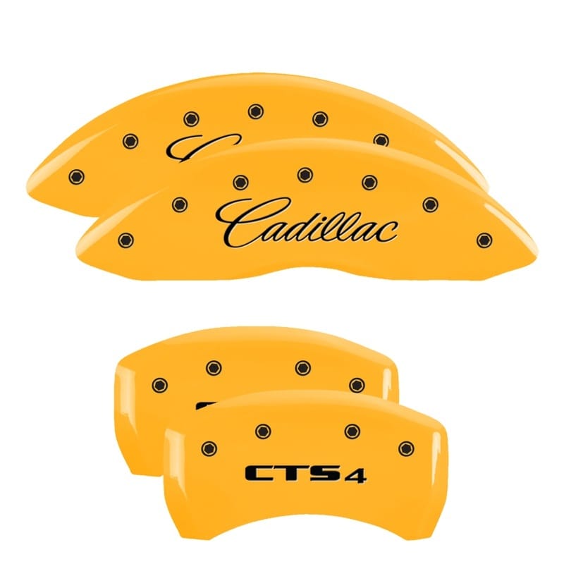 MGP — Set of 4 caliper covers, Engraved Front: Cursive/Cadillac - Engraved Rear: CTS4,