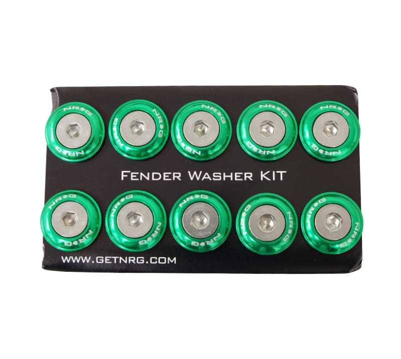 NRG — NRG Fender Washer Kit w/Rivets For Plastic (Green) - Set of 10