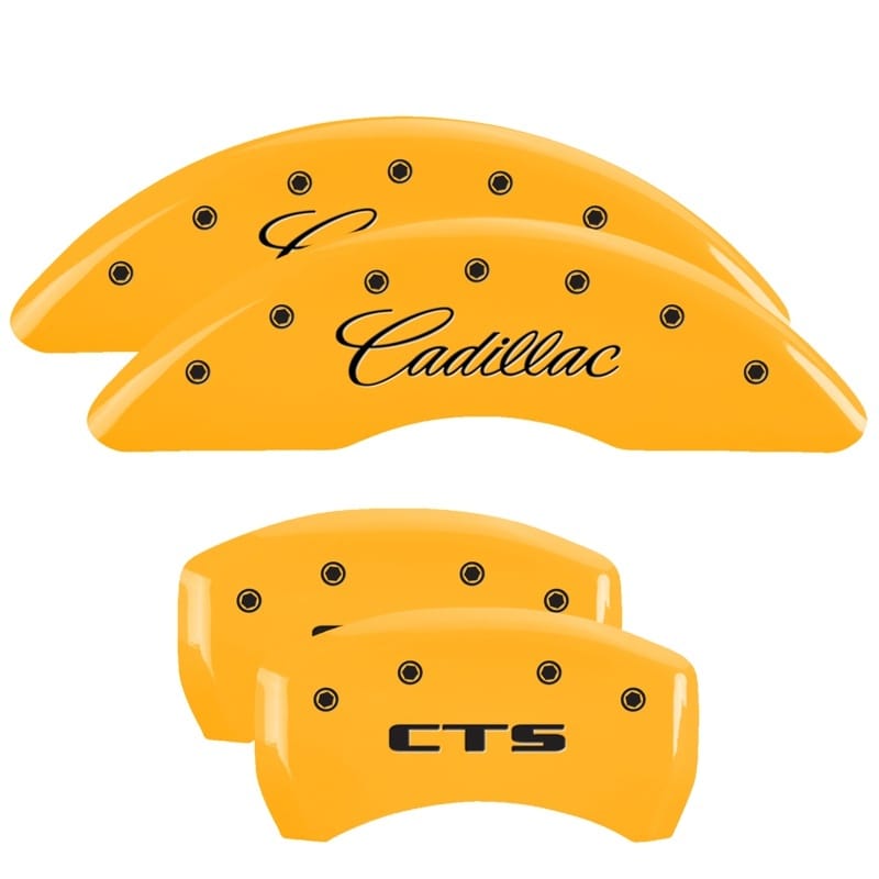 MGP — Set of 4 caliper covers, Engraved Front: Cursive/Cadillac - Engraved Rear: CTS, 