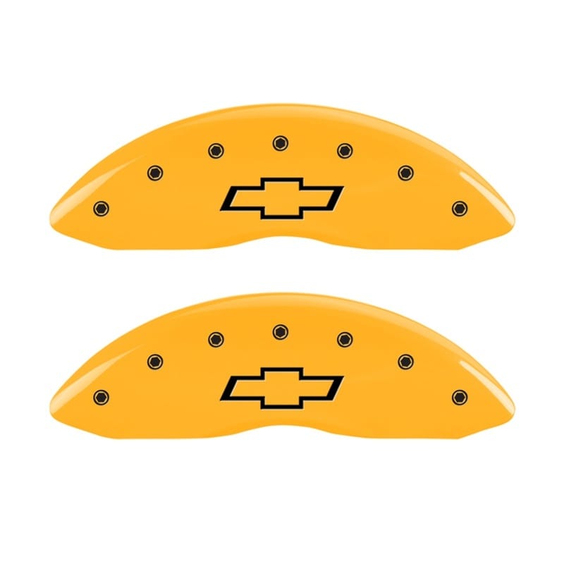 MGP — Set Of 2 Caliper Covers, Engraved Rear: Bowtie Yellow Powder Coat Finish, Silver