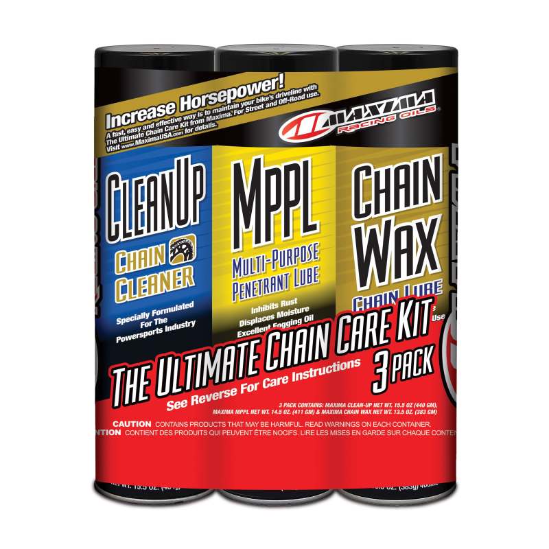Maxima — Maxima Chain Wax Ultimate Chain Care Combo Kit - Clean-Up/MPPL/Chain Wax 3-Pack (Aerosol)