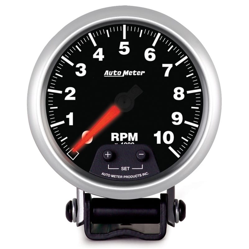AutoMeter — GAUGE, TACH, 3 3/4" , 10K RPM, PEDESTAL W/ SHIFT LIGHT & PEAK MEM, ELITE
