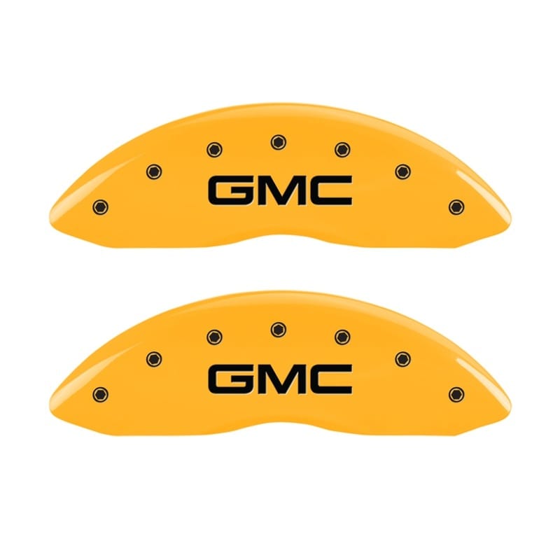 MGP — Set Of 2 Caliper Covers, Engraved Rear: GMC Yellow Powder Coat Finish, Silver Ch