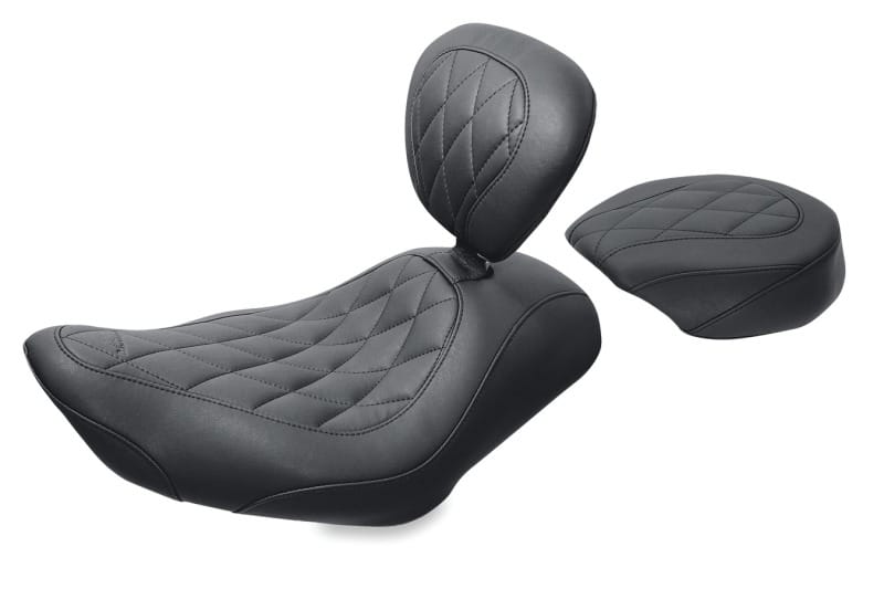 Mustang Motorcycle — Mustang 04-21 Harley Wide Tripper Passenger Seat Diamond Stitch - Black