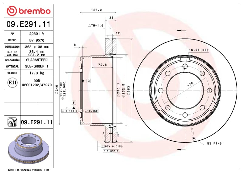 Brembo OE — Premium UV Coated Rear Brake Rotor