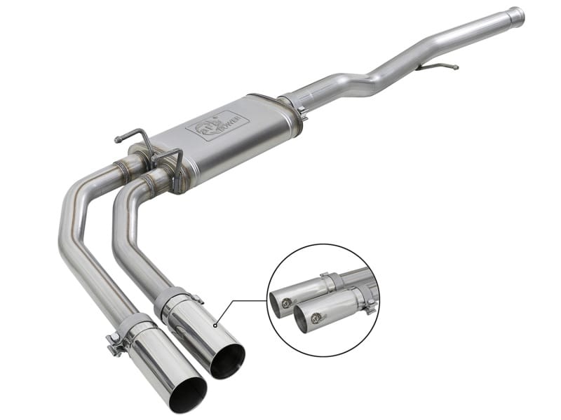 aFe — Rebel Series 3 IN to 2-1/2 IN 409 Stainless Steel Cat-Back Exhaust w/ Polish T