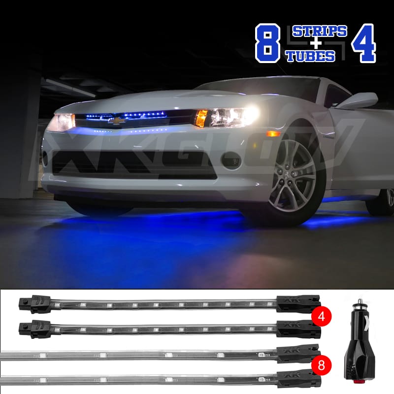 XKGLOW — XK Glow Single Color XKGLOW UnderglowLED Accent Light Car/Truck Kit Blue - 8x24In Tube + 4x8In Strip