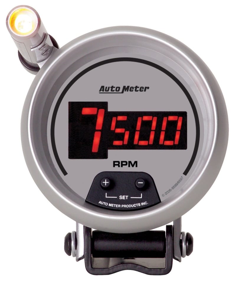 AutoMeter — GAUGE, TACH, 3 3/4", 10K RPM, PEDESTAL W/ QUICK-LITE,  DIGITAL, SLVR W/ RED LED