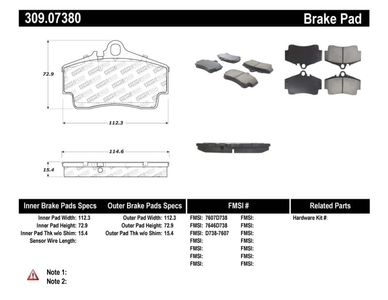 Stoptech — StopTech Sport Brake Pads with Shims and Hardware