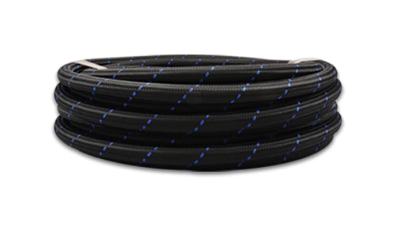 Vibrant — 20ft Roll of Black Blue Nylon Braided Flex Hose; AN Size: -6; Hose ID: 0.34";
Braided Flex Hose, Nylon, Black/Blue, Size: -6AN, Hose ID: 0.34", 20ft Roll
Nylon Braided Flex Hose