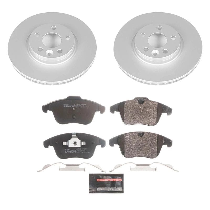 PowerStop — Genuine Geomet Coated Rotors, ECE-R90 Brake Pads + Hardware Kit