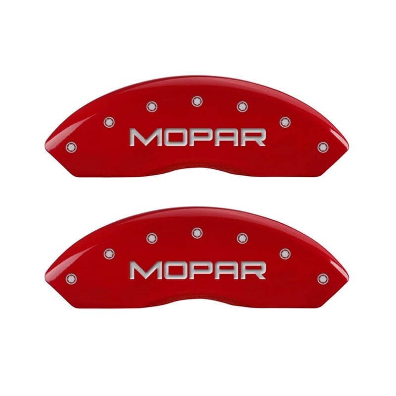 MGP — Set Of 2 Caliper Covers, Engraved Rear: MOPAR Red Powder Coat Finish, Silver Cha