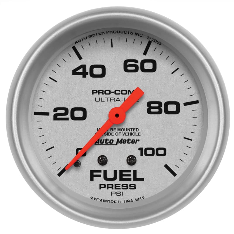 AutoMeter — GAUGE, FUEL PRESSURE, 2 5/8", 100PSI, MECHANICAL, ULTRA-LITE