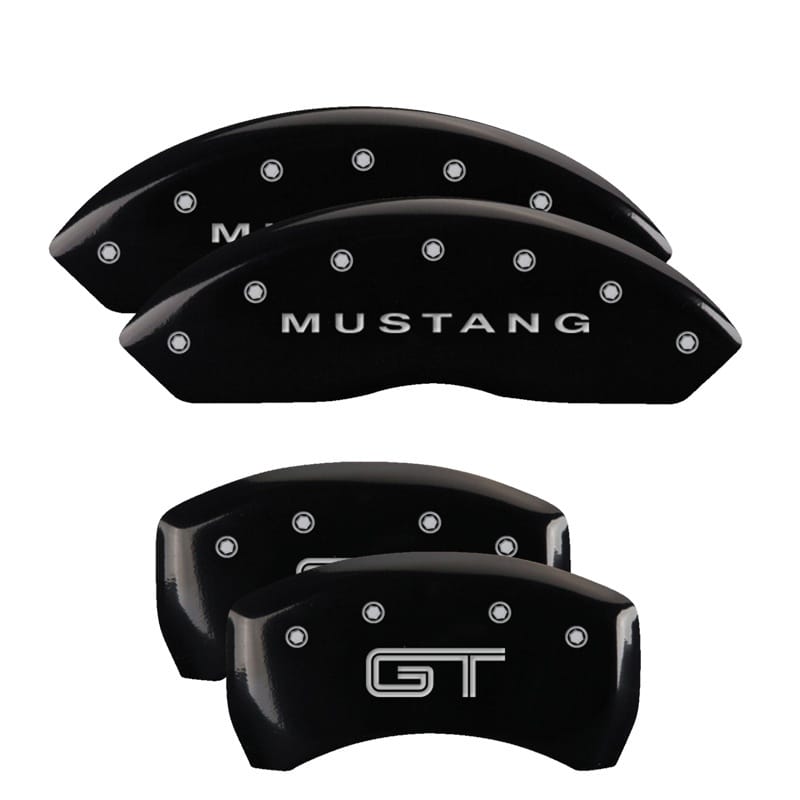 MGP — Set of 4 caliper covers, Engraved Front: Mustang - Engraved Rear: S197/GT, Black