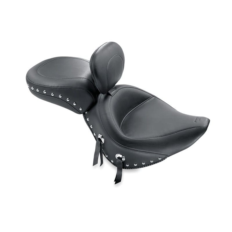 Mustang Motorcycle — Mustang 00-15 Harley Softail Std Rear Tire Wide Touring Solo Seat w/Driver Backrest w/Studs - Black