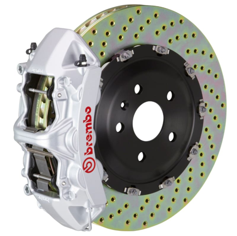 Brembo — Brembo 07-18 Wrangler/Unlimited Front GT BBK 6 Piston Cast 365x34 2pc Rotor Drilled-Silver
