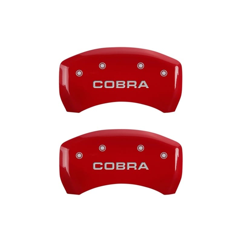 MGP — Set Of 2 Caliper Covers, Engraved Rear: COBRA Red Powder Coat Finish, Silver Cha