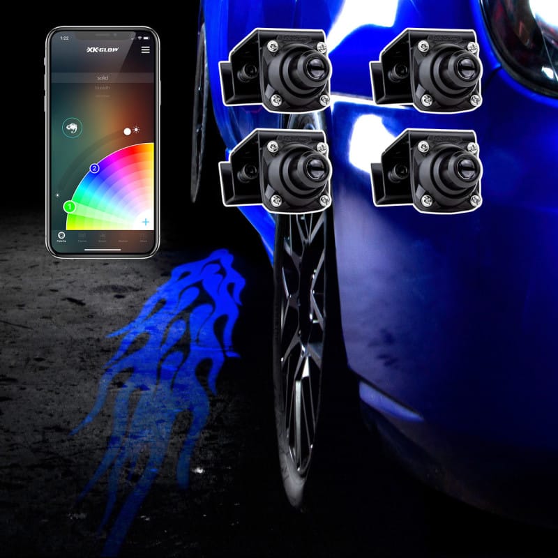 XKGLOW — XK Glow Curb FX Bluetooth XKchrome App Waterproof LED Projector Welcome Light Flame Style 4pc
