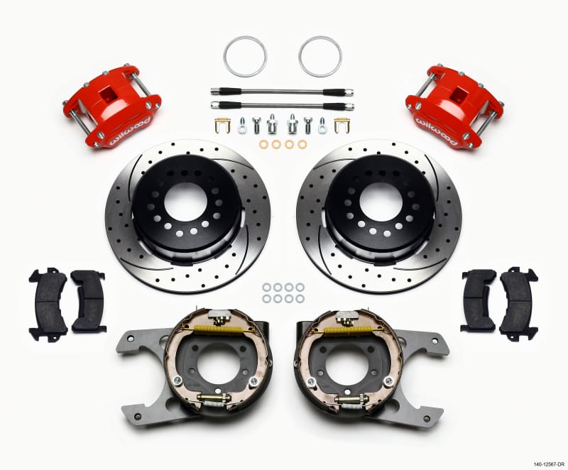 Wilwood — KIT,REAR,DISC/DRUM,JEEP DANA 35,2.56 OFF D154,1PC ROTOR,DRILLED,RED,W/LINES