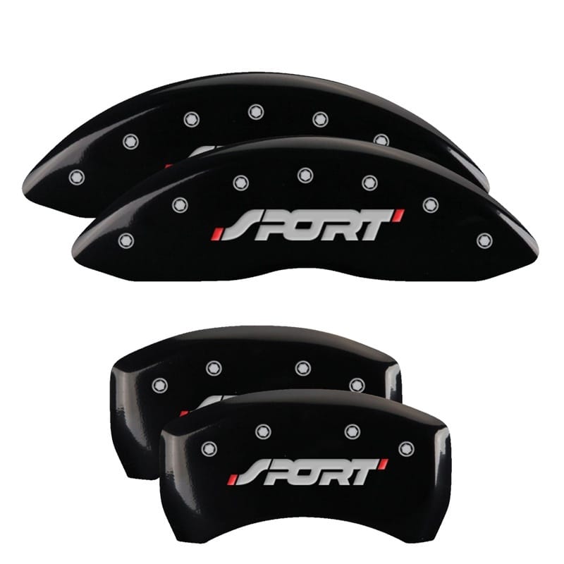 MGP — Set of 4 caliper covers, Engraved Front and Rear: SPORT, Black powder coat finis