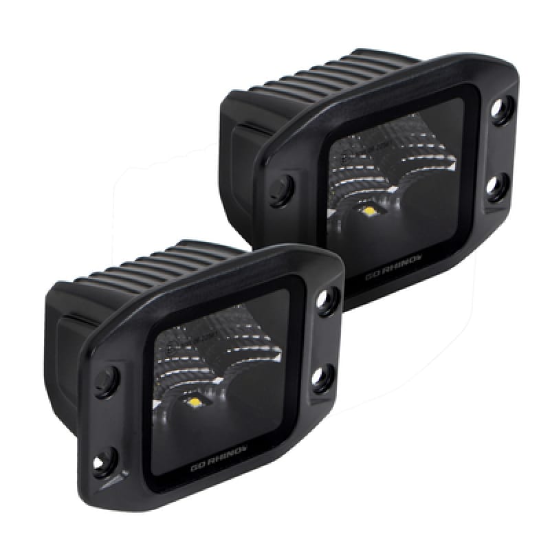 Go Rhino — Blackout Series - CUBEIT 3x3 LED Cube Flood Lights with Flush Mount, Pair