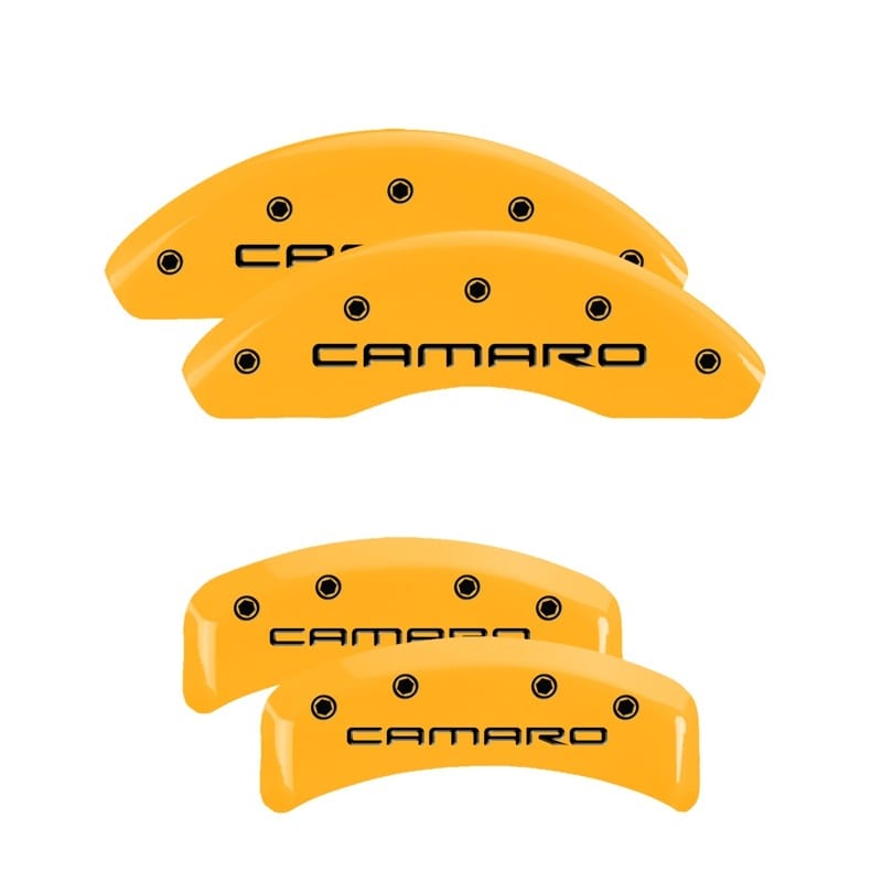 MGP — Set of 4 caliper covers, Engraved Front and Rear: Gen 4/Camaro , Yellow powder c