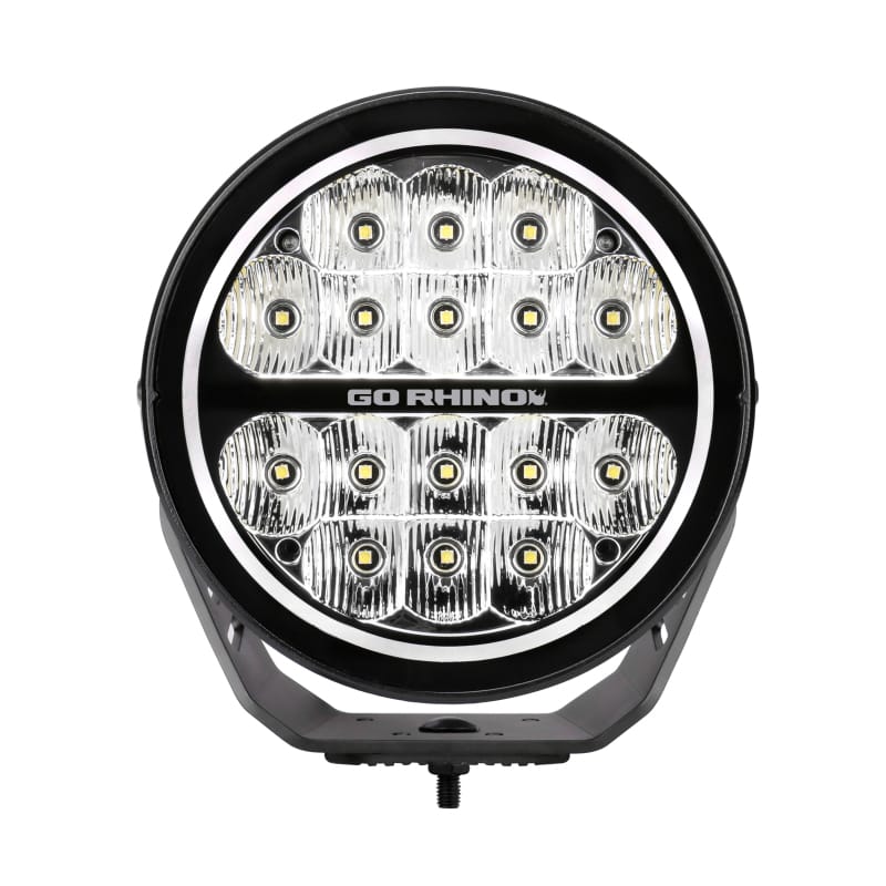 Go Rhino — Go Rhino Xplor Blackout Series Round LED Driving Light w/DRL (Surface/Threaded Stud Mnt) 7in. - Blk
BLK-7"Light With DRL