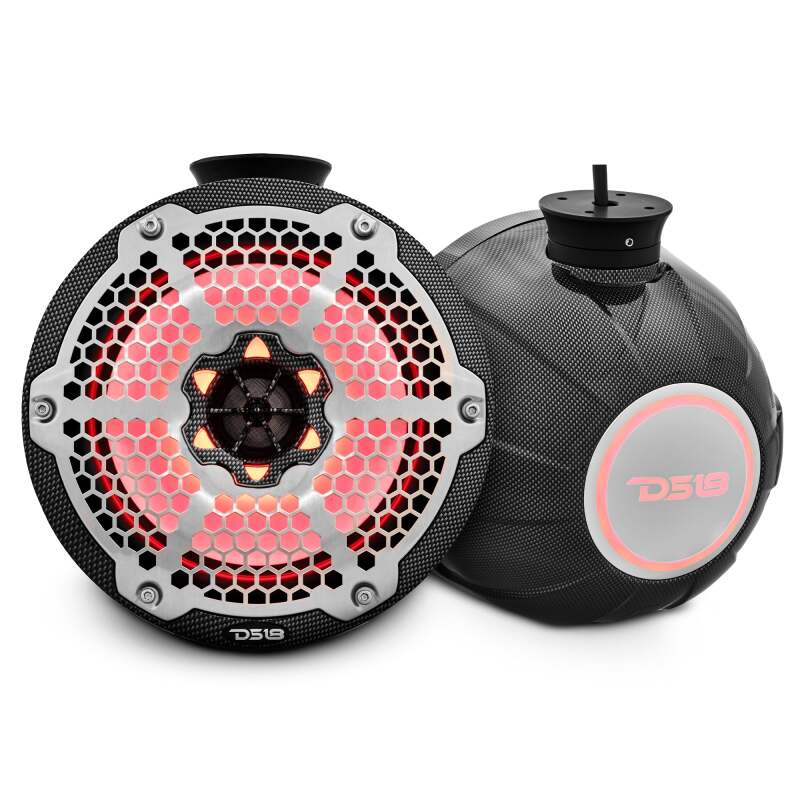 DS18 — DS18 Compact Towers With Flat And Pole Mounts 8in 125 Watts RMS RGB LED Lights Black Carbon Fiber