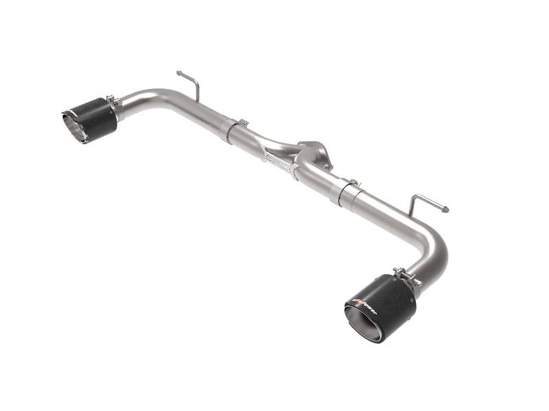 aFe — Takeda 2-1/2 IN 304 Stainless Steel Axle-Back Exhaust System w/ Carbon Fiber T