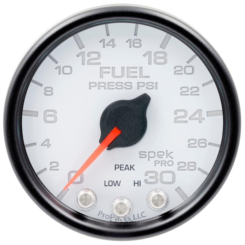 AutoMeter — GAUGE, FUEL PRESS, 2 1/16", 30PSI, STEPPER MOTOR W/PEAK & WARN, WHT/BLK, SPEK