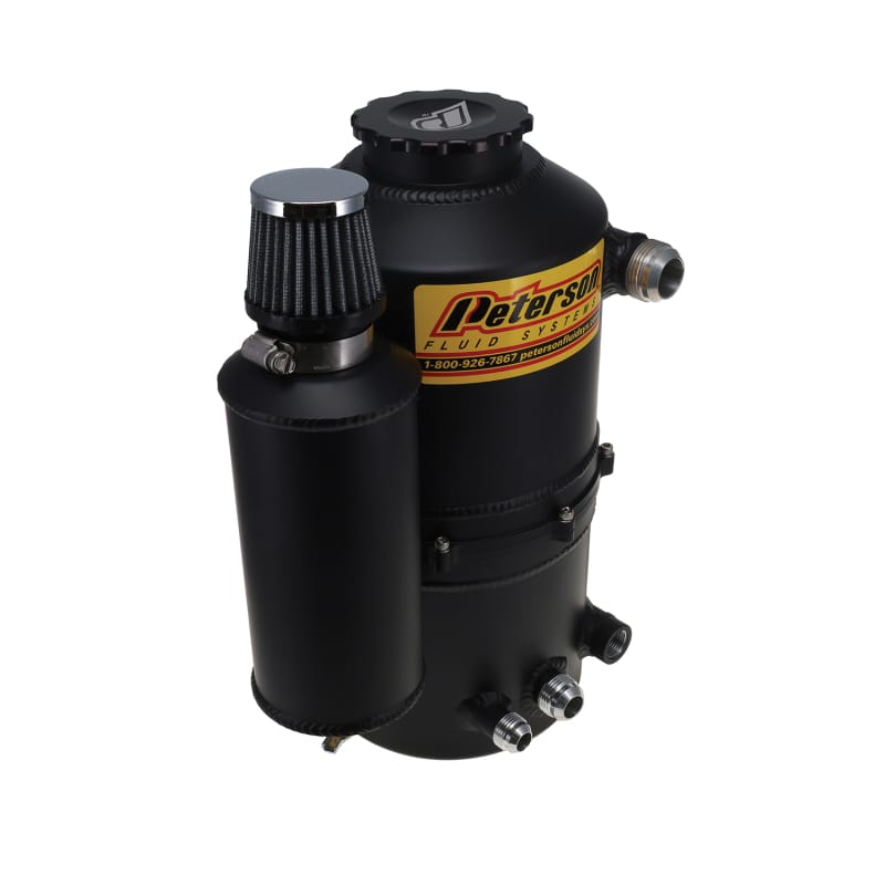 Peterson Fluid Systems — Black 2.3 Gallon Oil Tank with Single Scavenge Return and Integrated Catch Can