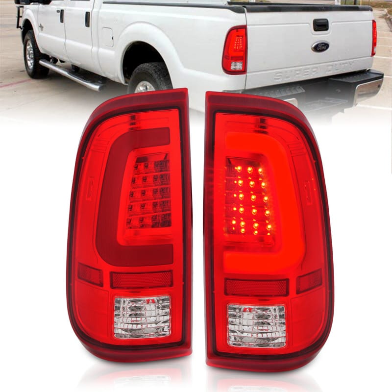 ANZO — ANZO 2008-2016 Ford F-250 LED Taillights Chrome Housing Red/Clear Lens (Pair)
