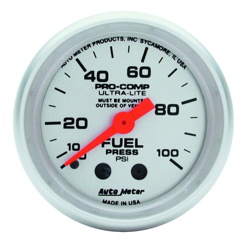 AutoMeter — GAUGE, FUEL PRESSURE, 2 1/16", 100PSI, MECHANICAL, ULTRA-LITE