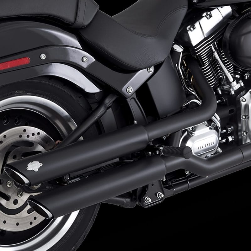 Vance and Hines — Vance & Hines HD Softail 07-17 Fatboy Twin Slash Chrome Slip-On Exhaust