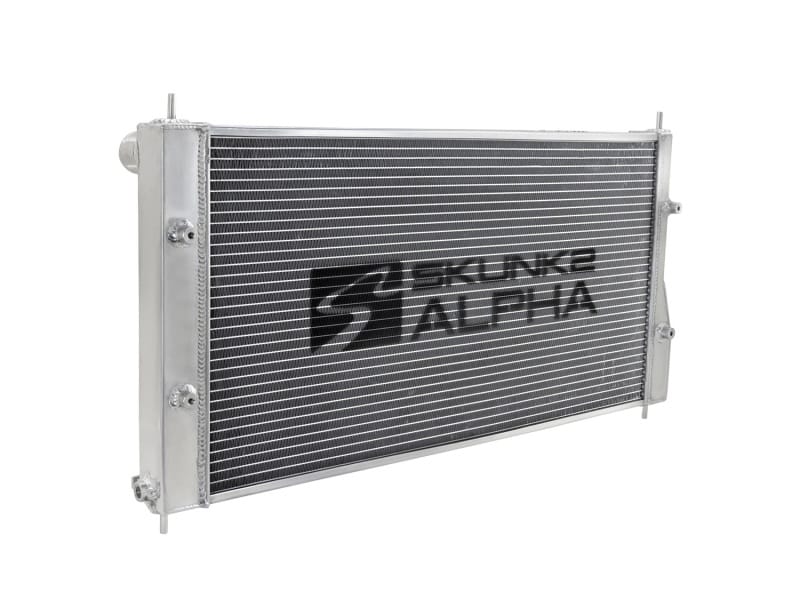 Skunk2 Racing — Skunk2's all-aluminum, full-size Alpha Series Radiator for the BRZ/FRS is a direct-fit upgrade designed to dramatically increase both cooling efficiency and engine performance. Alpha Series Radiators are manufactured from lightweight and durable aluminum, feature 100-percent brazed cores, and include polished end tanks with Skunk2's signature Alpha logo embossed along each side. Each Alpha Series Radiator features a dual-core design, high-efficiency fins for maximum cooling capabilitie
Alpha Series Radiator