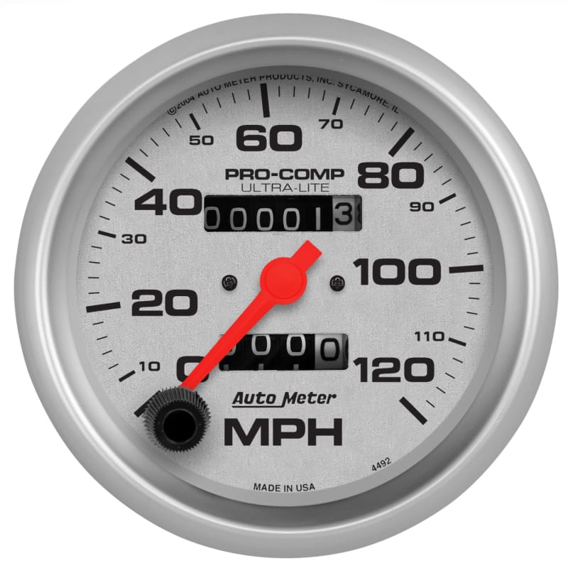 AutoMeter — GAUGE, SPEEDOMETER, 3 3/8" , 120MPH, MECHANICAL, ULTRA-LITE