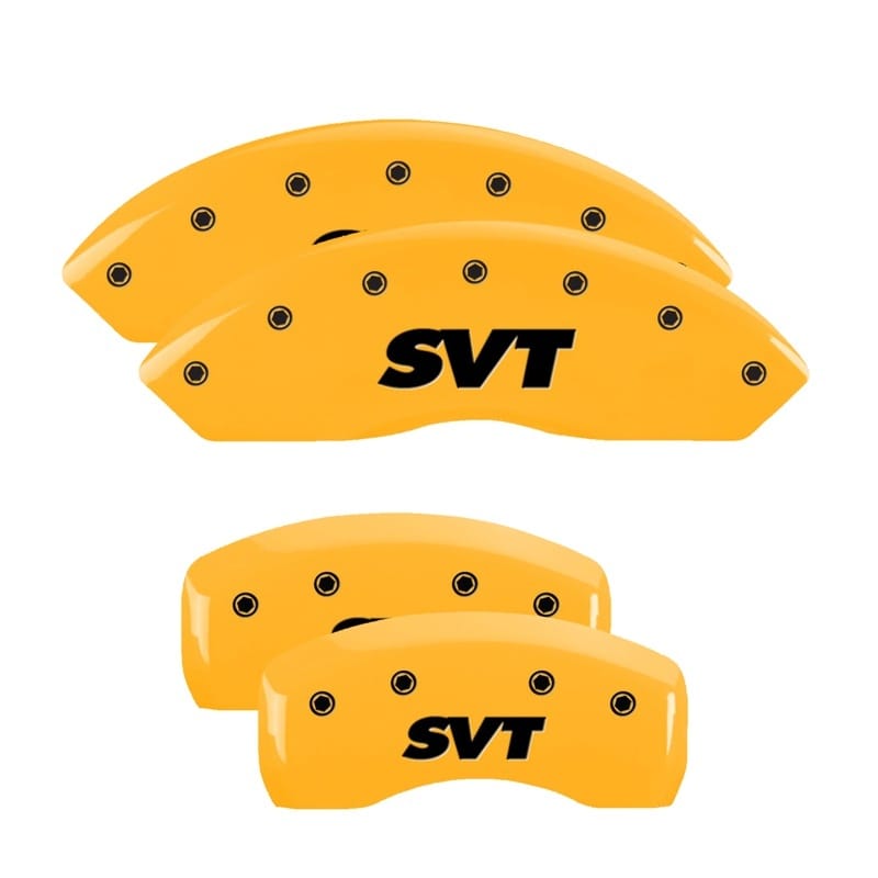 MGP — Set of 4 caliper covers, Engraved Front and Rear: SVT, Yellow powder coat finish
