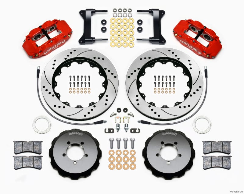 Wilwood — KIT,FRONT,SUBARU WRX 99-17,FNSL6R 14.00x1.25,REAR MT,DRILLED,RED,W/LINES