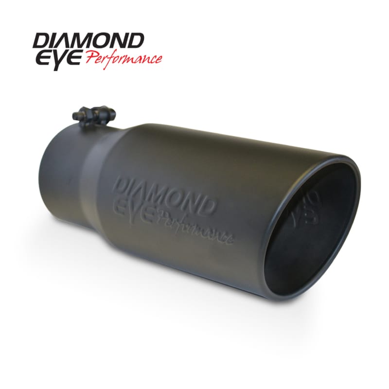 Diamond Eye Performance — 5" INLET X 6" OUTLET X 12" LONG BOLT ON ROLLED ANGLE BLACK EXHAUST TIP