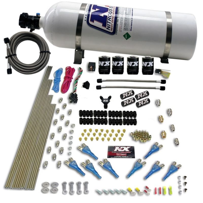 Nitrous Express — 8 CYL SHARK DIRECT PORT, 4 SOLENOIDS, WITH 15LB BOTTLE (200-600HP JETTING)
Nitrous Oxide Injection System Kit