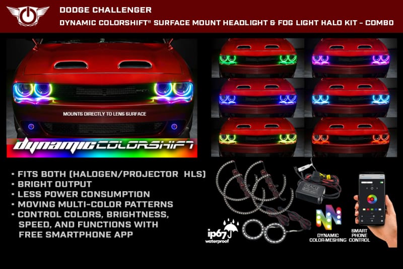 ORACLE Lighting — 2015-2021 Dodge Challenger ColorSHIFT(tm) LED Headlight & Fog Light Halo Kit